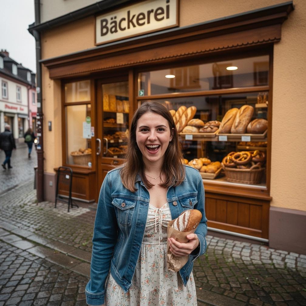 Traditionelle deutsche Bäckerei mit handgefertigten Broten und Gebäck in rustikaler Atmosphäre.